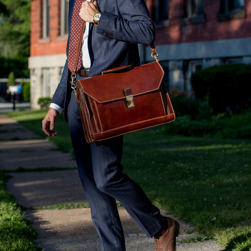 Floto Italian Leather Briefcase Attache Venezia 3 Gusset vecchio brown